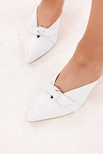 Coutgo Womens Bow Knot Mules Kitten Heel Pumps Slip On Heeled Sandals Pointed Toe Slides Backless Dress Shoes #TOP2