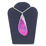  Collar con colgante mineral, cadena con piedras semipreciosas, joyería artesanal (corte de ágata fucsia)