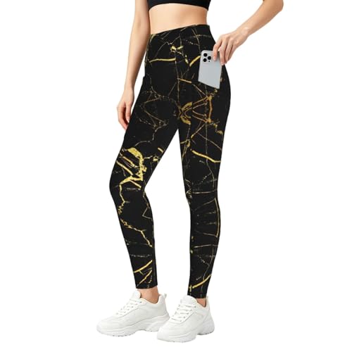 Leggings de mármol negro y dorado conjuntos de entrenamiento con bolsillos mujer