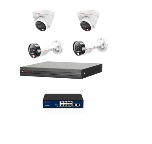 Image of CP Plus 4MP IP Network STQC Model Wired Colour Vision in Night with Audio 4 CCTV Camera Set with (8CH NVR,4 MP Outdoor bullete-2Nos,4MP Indoor Dome-2Nos,8+2 Port Port POE Switch(Without Hard Drive)