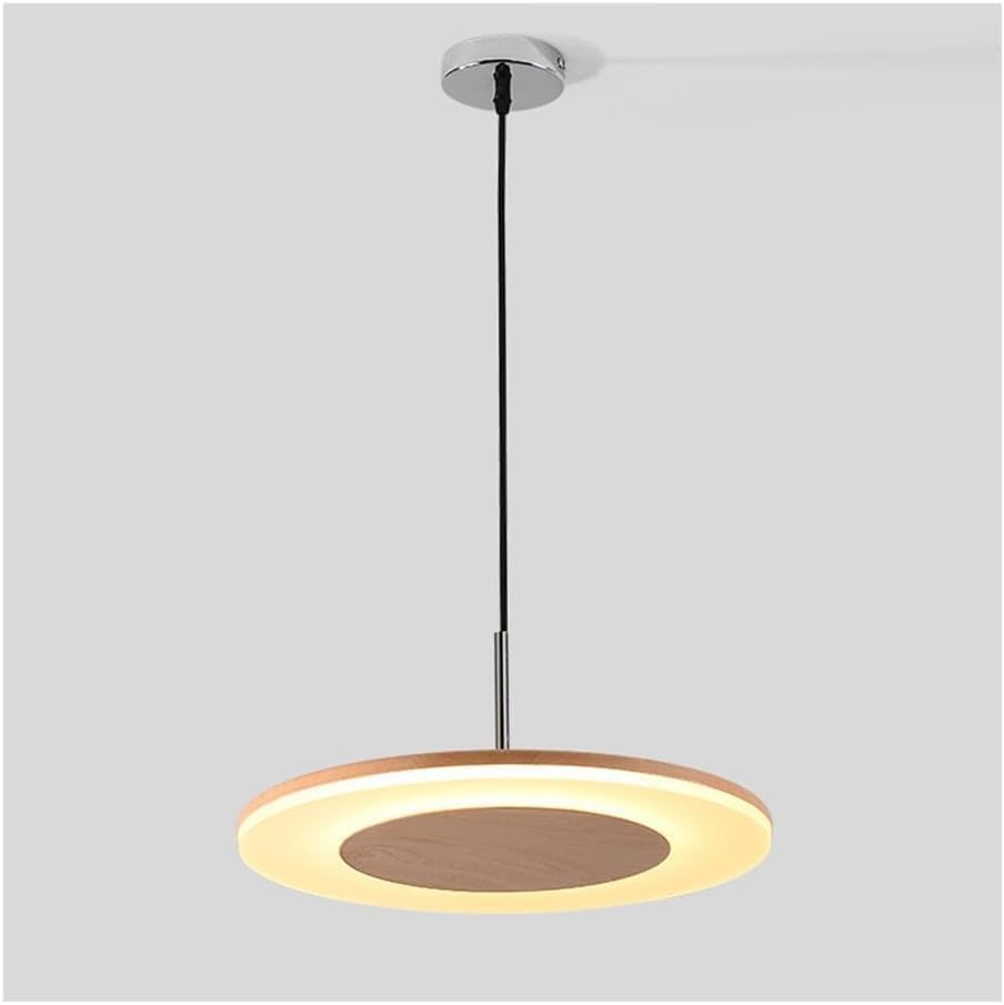WINDALY Led Light Adjustable Height Wood Grain Disc with Iron Wire Modern Ceililightifixture for Diniroom Kitchen Island Restaurant Bar/a/30Cm