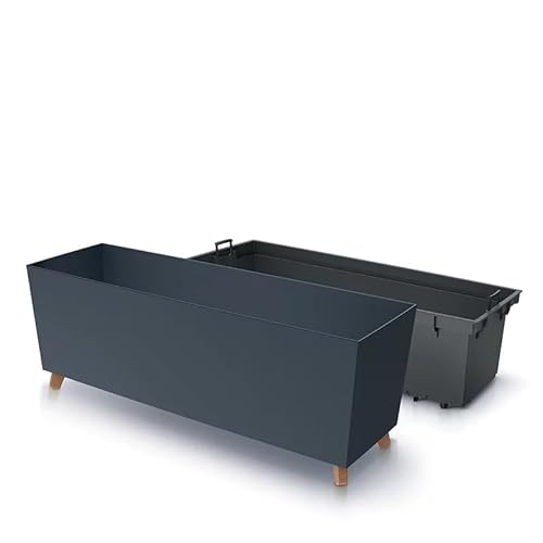 Planters Pride Quadro 77cm Raised Rectangular Planter with Legs, Anthracite | Self-Watering 27L Recycled Plastic Plant Trough with Insert | Outdoor/Indoor Large Dark Grey Low-Profile Planter Box