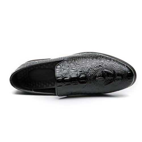 Shoes Dress Oxford for Men Slip On Round Burnished Toe Vegan Leather Crocodile Print Low Top Anti-Slip Block Heel Working2