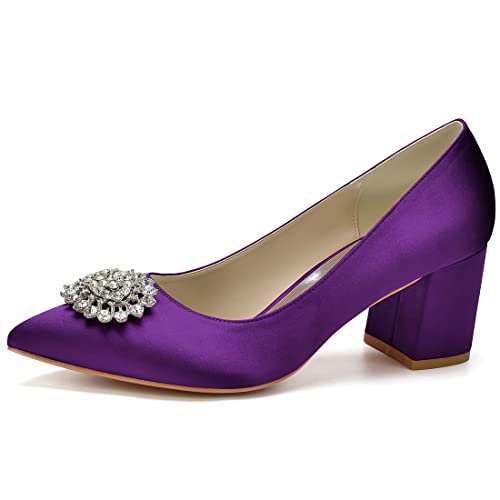 Chaussures à enfiler talon 6 cm escarpins satin violet strass bout pointu femme 36.5