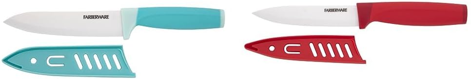 Farberware Ceramic Chef Knife with Custom-Fit Blade Cover and Ceramic 5-Inch Utility Knife