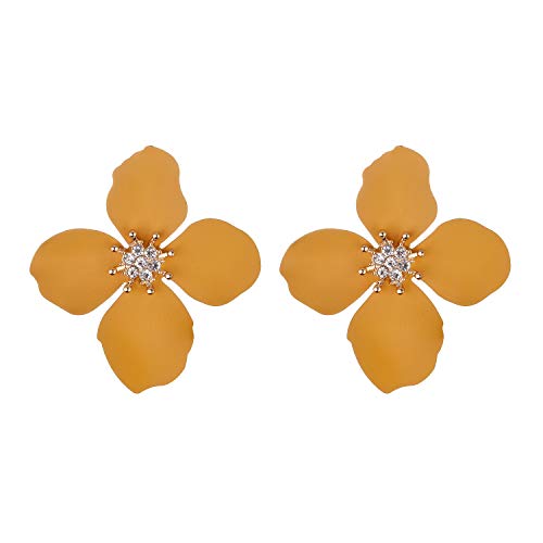 Nicole Miller New York Mustard Yellow Four Leaf Flower GoldCenter Crystal RhinesStud Earrings