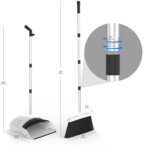 Broom and Dustpan Set Long Handled Broom Dustpan Combo - Upright Standing Lobby Broom and Dust Pan Brush w/Handle - Great Edge, Lightweight and Robust