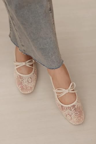Beauty Cry Womens Embroided Ballerina Flats with Bow Square Toe Closed Toe Shoes2