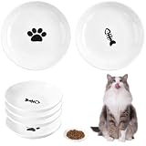 4 Stück Katzennapf Keramik, Futternapf Katze Set, Whiskerfreundlicher Katzennapf Flach, Weiß Katzen Napfset ErhöHt Katzenteller für Katzen und Kleintiere (4 Stück)