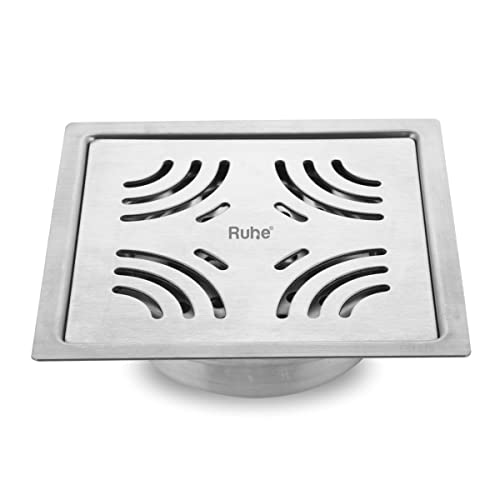 Image of Ruhe Exclusive Emerald Floor Drainer /Jali | 304-Grade Stainless Steel Floor Drain- Emerald Exclusive Square Flat Cut (6x6 inches) with Cockroach Trap /Jali