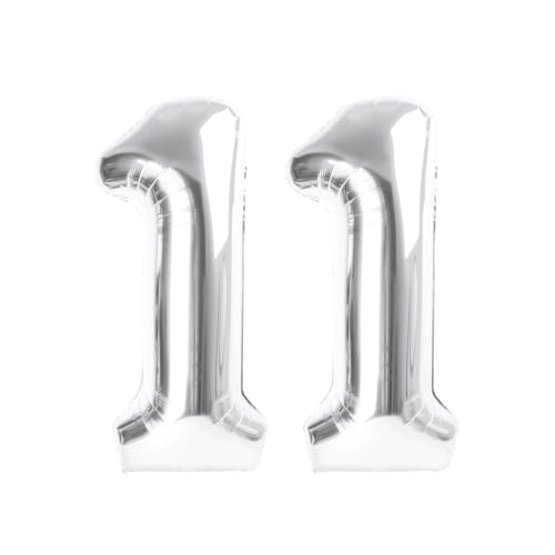 Image of Number Balloons Silver 11 Balloon 40 inch for 11 Birthday Party Decorations | Saturated Color, Large 40 inch, With Straw & Hanging Hole, For Back-To-School Season, Anniversary, Christmas, New Year
