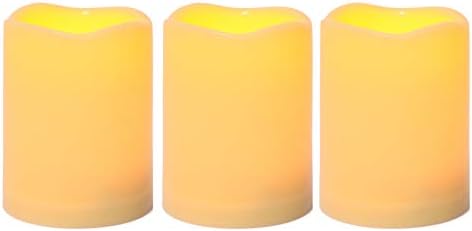 CANDLE CHOICE Waterproof Outdoor Battery Operated Flameless Candles with Timer Realistic Flickering Plastic Fake Electric LED Pillars for Lantern Garden Wedding Christmas Decorations 3”x4” 3 Pack
