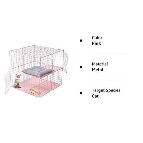 Suclain 2 Tier Large Cat Cage Crate Diy Pet Playpen Detachable Dense Metal Wire Ferret Cage Indoor Cat Kennels For Kitten Puppy Bunny Exercise (Pink, 27.56 X 27.56 X 27.56 Inches) #TOP7
