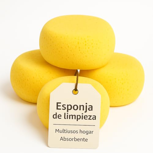 Pack de 4 Esponjas Hidrófilas Suaves Absorbentes Recién Nacido Piel Delicada Bebé Aseo Diario Grandes Resistentes Higiénicas Larga Duración Higiene Amarillas Unisex Baño Infantil Hidratante