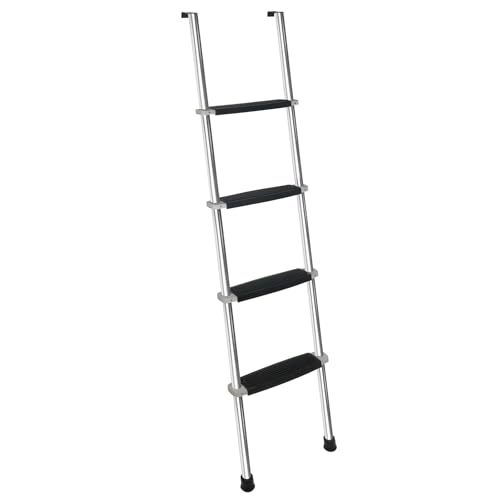 Image of 57 inch RV Bunk Ladder, 4 Wide Step Aluminum Camper Bunk Bed Ladder with Anti-Slip Rubber Foot Pads, Sliver