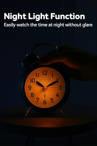 Image of RUCON Table Analog Clock Alarm Super Loud for Heavy Sleepers Retro Twin Bell Metal Frame Clock with Night Backlight Function Bedside Luminous Alarm for Bedroom /Office (Dark Blue)
