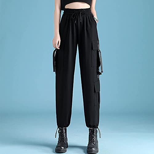 Meinvqiaoti Black Cargo Pants For Women Street Hip-Hop Loose Feet Straight Casual Goth Pants For Women L #TOP1