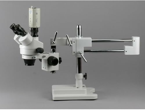 Image of AmScope SM-3TX Professional Trinocular Stereo Zoom Microscope, WH10x Eyepieces, 3.5X-45X Magnification, 0.7X-4.5X Zoom Objective, Ambient Lighting, Single-Arm Boom Stand, Includes 0.5X Barlow Lens