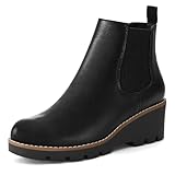 mysoft Women's Chelsea Wedge Booties Platform Lug Sole Elastic Low Wedge Heel Slip On Ankle Boots
