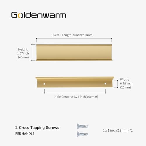 Image of Goldenwarm 30 Pack 6-1 /4in Finger Edge Pulls for Gold Drawer Pulls | Aluminum Alloy, Gold Cabinet Handles, Edge Pulls for Cabinets, Brushed Brass Handles, For Drawers, Dressers, Screws Included