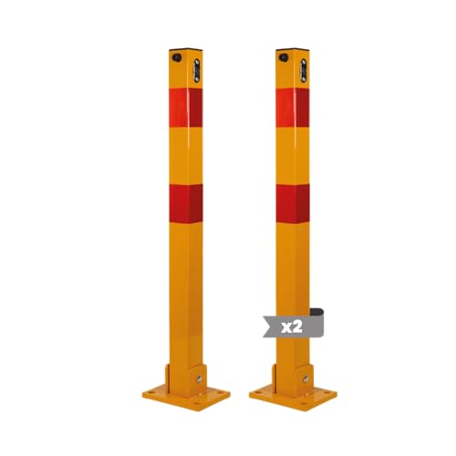 EBERSIGN - Pack 2 Cepo para Plaza Garaje Reflectante con Llave | Bolardo para Parking Acero Galvanizado Resistente | Barrera Parking de Fácil Instalación y Durable, 72,5 x 11 x 70 cm