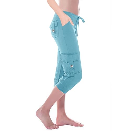 Cargo Capris for Women Cotton Plus Size Stretch Elastic Waist Capri Pants with Pockets Lightweight Hiking Travel Outfits