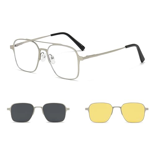 Image of 3in1 Magnetic Clip On Sunglasses Polarized For Women Mens Blue Light Glassess Aviator Stylish Eyewear for Drivers