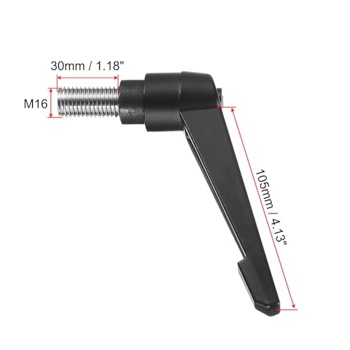 Image of uxcell Adjustable Clamping Lever Handle M16 x 30mm Metric 304 Stainless Steel Male Threaded Stud Hand Knobs Push Button Ratchet Rotating Screw Handles Bolts with Locking Lever Black