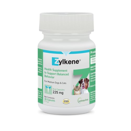 Vetoquinol Zylkene 225 mg | 30 Kapseln | Ergänzungsfuttermittel für große Hunde | Zur Unterstützung in ungewohnten Situationen | Mit Trypsin-hydrolysiertem Rinder-Kasein