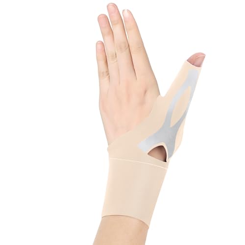手首 親指 サポーター 【理学法士の推薦】【超薄型/二重加圧固定】 腱鞘 固定 保護 調整可能 親指付け根サポーター 筋トレ 保護 怪我防止 超薄型 軽量 吸汗速乾 スポーツ 家事 育児 パソコン/スマホ操作 男女兼用 (ベージュ, 右)