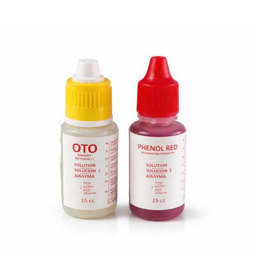 Recambio Test Kit Cloro y pH Piscina con Botes OTO y Phenol en Gotas para Medición Precisa del Agua Compatible con Analizadores Universales de Piscinas Spa Jacuzzi y Accesorios FLUVIA