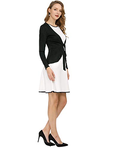 Allegra K Women's Tie Front Metallic Ruffled Long Sleeve Open Cardigan Large Black #TOP3