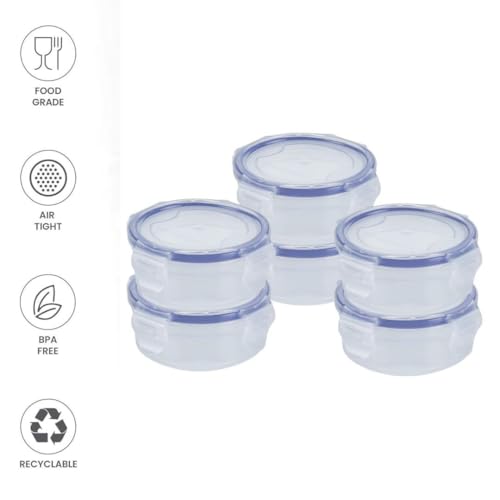 Image of Clip and Lock Fridge Airtight Plastic Storage Container - BPA-Free, Transparent Kitchen Jar for Spices, Grocery & Dry Fruits - Leakproof & Stackable Food Organizer Set of 6 (100 ml)