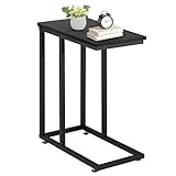 VECELO C Shaped End Side Table for Sofa Couch and Bed Snack TV Tray for Living Room Bedroom, 1 Set, Black