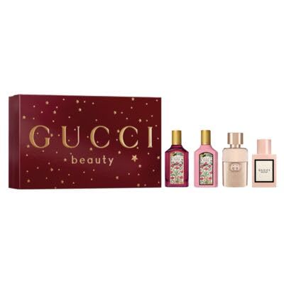 Gucci Miniature Set Flora Gorgeous Gardenia, Bloom EDP, Guilty Pour Femme EDT, Flora Gorgeous Gardenia INTENSE EDP - 4 perfumes 0.17 fl oz each bottle Perfume for Women, Sample Size