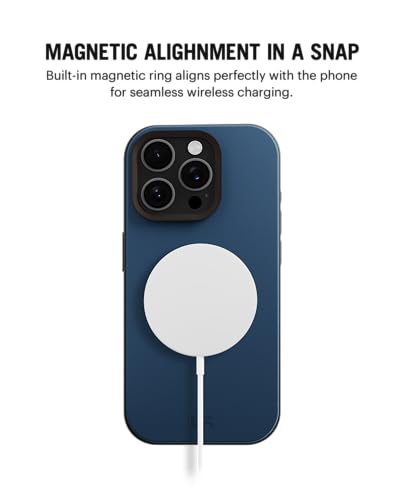 Image of DailyObjects Leatherite Case for iPhone 16 Pro Compatible with Mag-Safe Wireless Charging | Navy Blue-Grey Hybrid Magnetic Back Cover