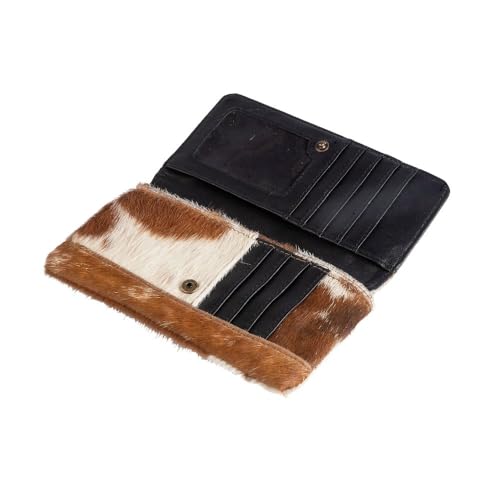Image of Myra Wildfire Leather and Hairon Cowhide Wallet - 7.5x4 inch Cow Print Wallets for Women, Brown and White, Long, Western Cowprint, Boho Style, Country Stuff, Cowgirl Gifts for Women, Mom, Sister, Aunt