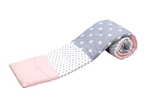 ULLENBOOM Protector para bordes de cuna │ Chichonera bebé también para colecho │ Parachoques de algodón 170x30 cm │ rosa gris