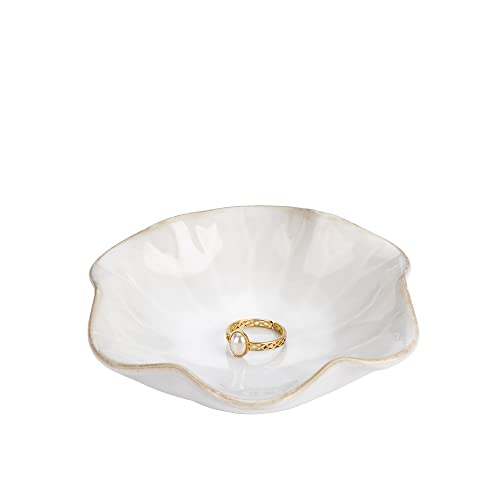 Image of 2PCS Lotus Leaf Shape Ring Holder Dish, Small Key Bowl, Ceramic Trinket Tray Jewelry Dish Organizing Necklace Earrings for Mom Friend Sister, All Jewelries Are NOT Included.White+Crystal Green.