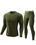CL convallaria Thermal Underwear for Men Long Johns Winter Hunting Gear Sport Skiing Base Layer Top and Bottom Set Midweight Army Green Medium