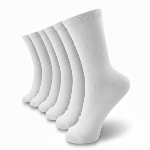 Image of 100% Cotton Crew Socks for Women (6-Pack) - Pure Natural Cotton Womens Crew Socks - Soft Daily Casual Socks