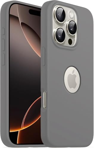 Image of Elzzi Microfiber Logo Cut Cover Compatible for iPhone 16 Pro Max Case Liquid Silicone Cases 4 Layer Protective Covers Shockproof Back Cover with High Raised Camera Lips (6.9 inch, Titanium Grey)