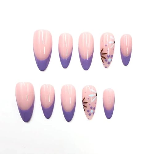 Press On Nails, Pink and Purple Ombre Gradient, Glossy Almond