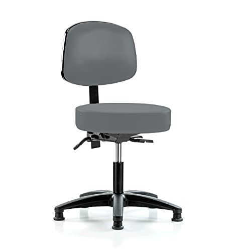 Image of Perch Stationary Height Adjustable Doctor's Stool with Back | Desk Height 18.5-24 inch | Cinder Fabric