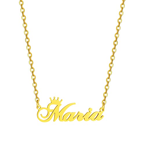 SKQIR Collar personalizado de oro con nombre para mujer, personalizable, cadena personalizable, collar con nombre personalizado con corona para regalo de mujer y niña