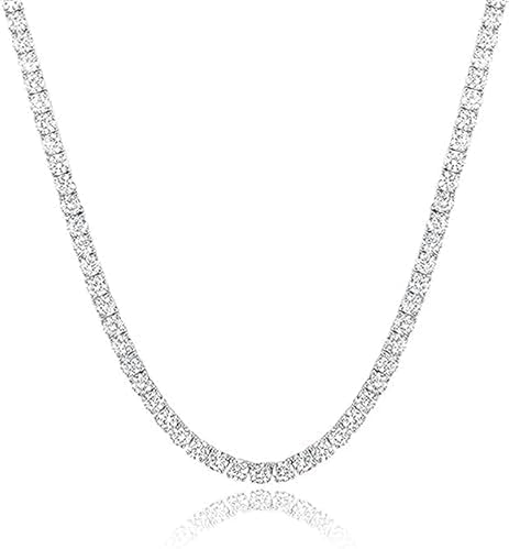 Pretty Jewels08 925 Sterling Silver Tennis Necklace, 18-Inch, Round Cut Lab Created Diamond, 4mm, Unisex for Women