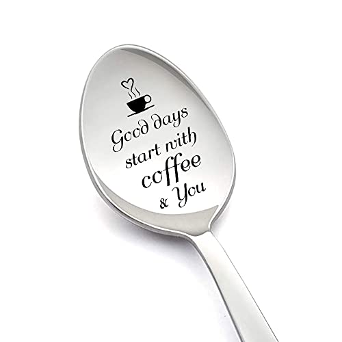 Couple Gifts Spoons for Wife Boyfriend from Husband Girlfriend Good Days Start with Coffee & You Spoon for Mom Grandson Coffee Lovers Christmas Birthday Gift for Him Her Cover