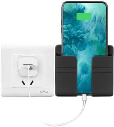 Image of Wall Mounted Adhesive Remote Control Stand Mobile Phone Holder for Charging AC /TV Storage Box for All Smartphones | Pack of 3 (Blck)