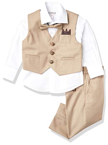 Isaac Mizrahi Baby Boys' 4-Piece Solid Vest Set, Tan, Large (18months)