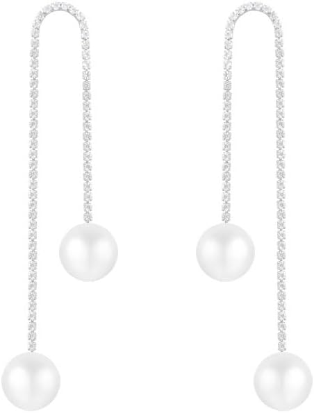 Sparkling Rhinestone Long Tassel Pearl Dangle Earrings for Women Vintage Crystal Pearl Drop Earrings Wedding Party Bridal Jewelry